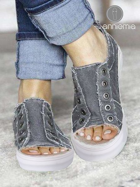 

Vintage Gray Denim Canvas Shoes, Sneakers