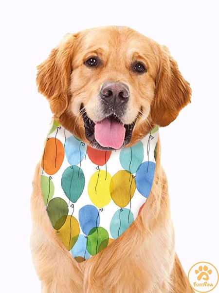 Lilicloth X Funnpaw Colorful Balloon Print Dog Print Bib, Blue, Pet Bandanas