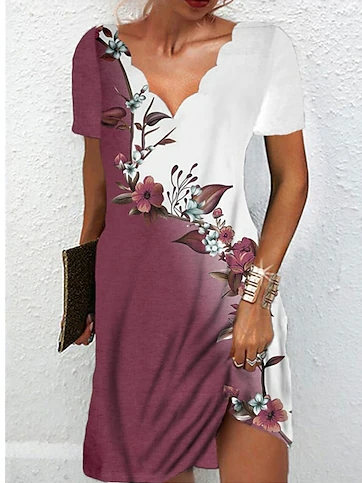 

Floral Vacation Loose V Neck Dress, White, Dresses