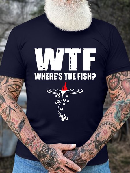 

Men’s WTF Where’s The Fish Casual Regular Fit Text Letters T-Shirt, Deep blue, T-shirts
