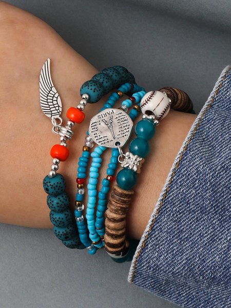 

Casual Feather Crystal Beaded Multilayer Bracelet Urban Resort Women's Jewelry, As picture, Bracelets