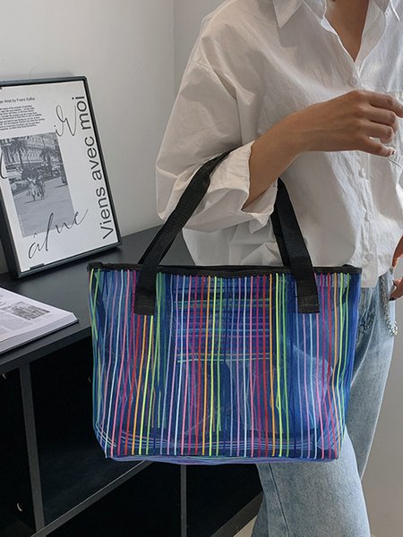 Rainbow Mesh Sheer Beach Bag, Blue, swimwear>>Beach Accessories