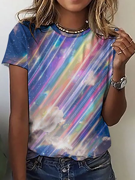

Women's Abstract Rainbow Loose Crew Neck Cotton Casual T-Shirt, As picture, T-shirts