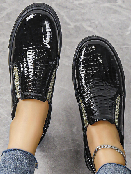 

Women's Alligator Pattern PU Slip On Flat Shoes, Black, Sneakers