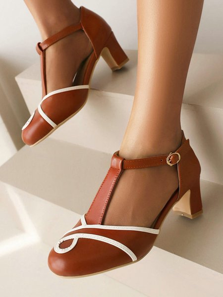 

Contrast Color Retro Classic Block Heels, Brown, Heels