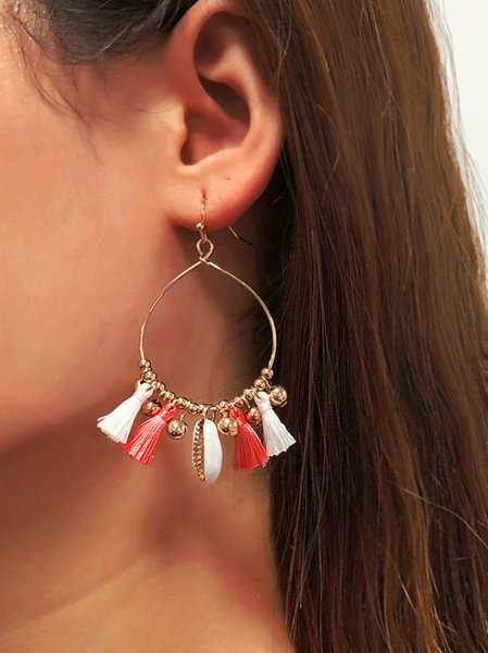 Boho Tasseled Shell Hoop Earrings Resort Jewelry, As picture, Earrings