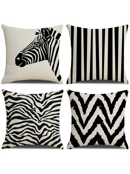 

18x18 Set of 4 Cushion Pillow Covers, Zebra Gift Backrest Decorations For Home, As picture, Pillow Covers