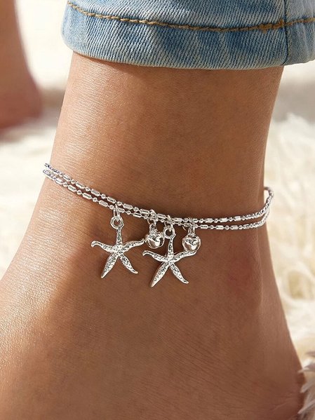 

Bohemia Silver Metal Starfish Pattern Layered Anklet Beach Vacation Jewelry, Bracelets & Anklets