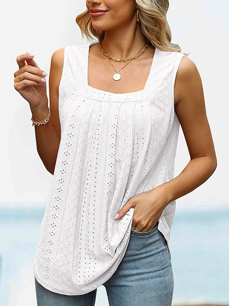 

Spaghetti Loose Casual Plain Tank Top, White, Tanks & Camis