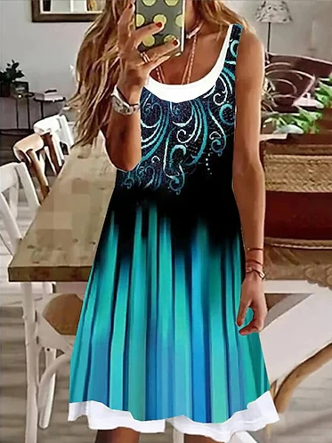 

Loose Crew Neck Ombre Casual Dress, Blue, Dresses