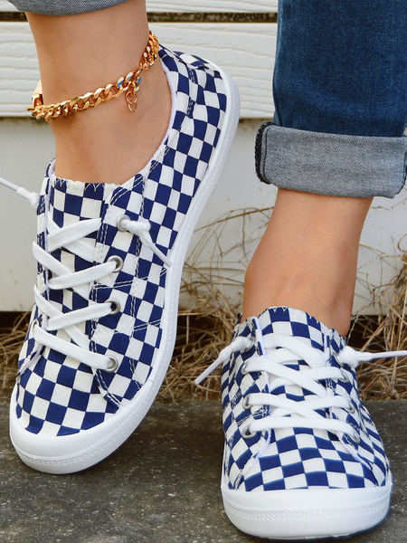 

Women's Plaid Casual Lace-Up Canvas Shoes, Blue, Sneakers