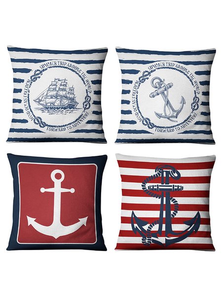 

18x18 Set of 4 Cushion Pillow Covers, Nutical Anchor Gift Backrest Decorations For Home, As picture, Pillow Covers