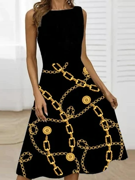 

Loose Elegant Crew Neck Dress, Black, Dresses