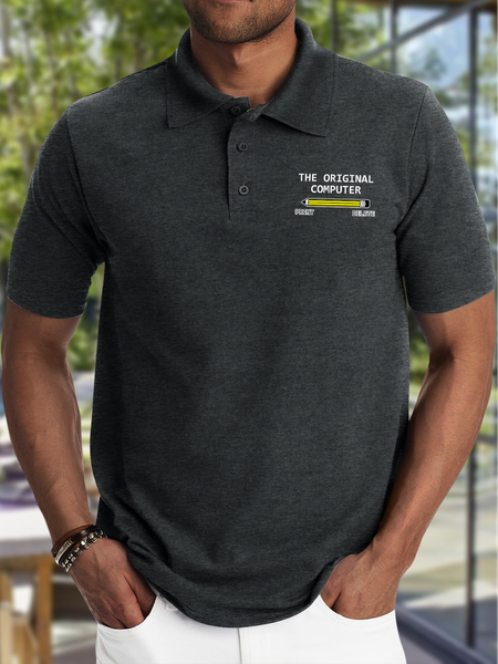 

Men's The Original Computer Print Delete Funny Pen Graphic Printing Text Letters Casual Polo Shirt, Deep gray, T-shirts