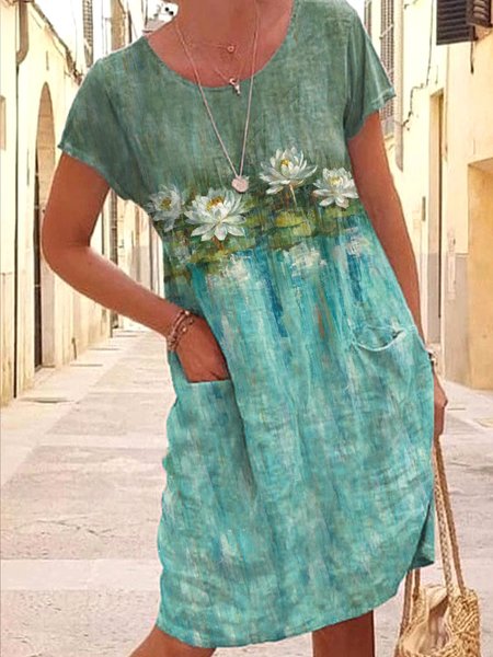 

Loose Crew Neck Casual Floral Dress, Green, Dresses
