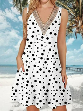 

Vacation Loose V Neck Polka Dots Dress, White, Dresses