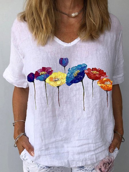 

Cotton V Neck Loose Casual Shirt, White, Shirts & Blouses