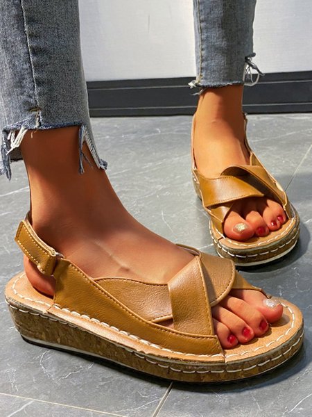 

Vintage Cross Strap Platform Sandals, Brown, Sandals