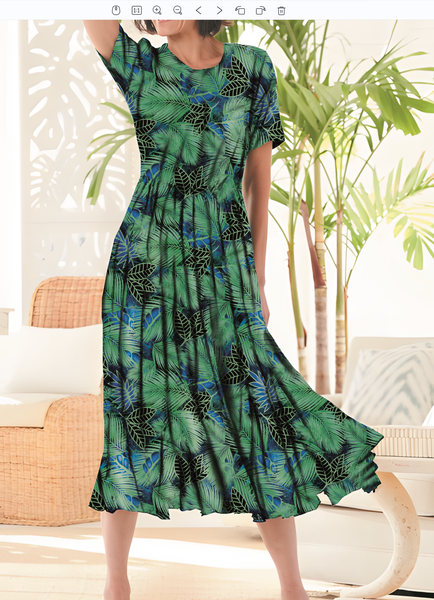 

Crew Neck Boho Floral Regular Fit Dress, Green, Dresses