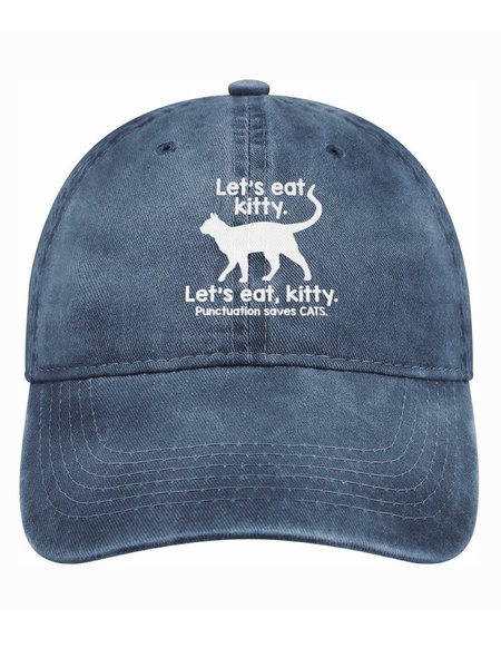 

Let’s Eat Kitty Punctuation Saves Cats Denim Hat, Deep blue, Women's Hats