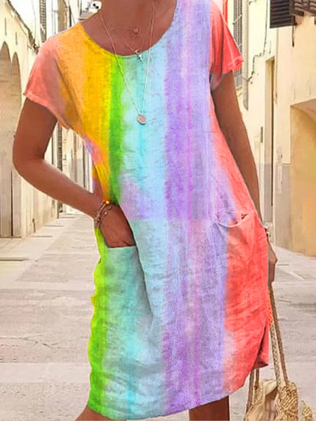 

Crew Neck Casual Geometric Loose Dress, Multicolor, Dresses