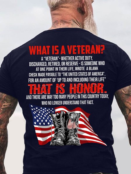 

Men's What Is A Veteran That Is Honor Funny Graphic Printing Cotton Casual America Flag T-Shirt, Purplish blue, T-shirts