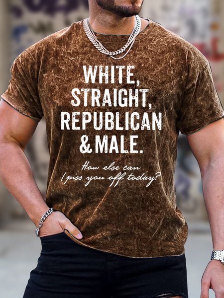 

Men's White Straight Republican Male How Else Can I Piss You Off Today Funny Graphic Printing Text Letters Loose Crew Neck Casual T-Shirt, Brown, T-shirts