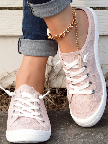 

Women's Lace Floral Casual Lace-Up Canvas Shoes, Pink, Sneakers