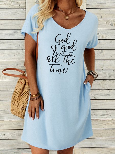 

Women's Christian God Is Good All The Time Crew Neck Casual Dress, Blue, Dresses
