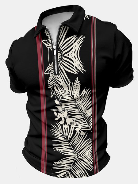

Men’s Outdoor Vacation Plant Pattern Casual America Flag Polo Shirt, As picture, T-shirts