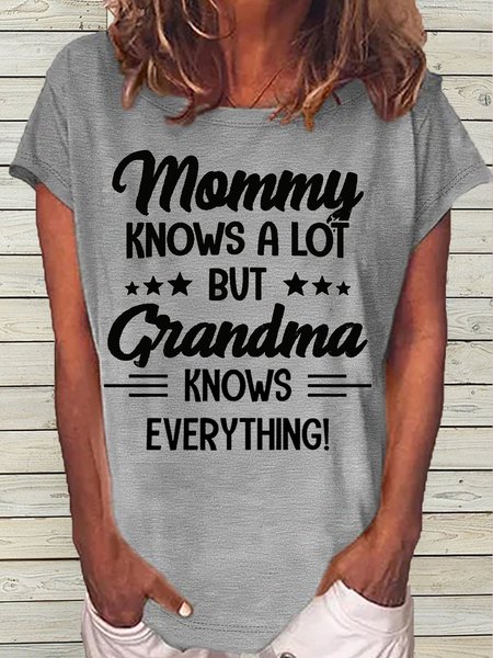 Women's Funny Mommy Knows A Lot Casual T-Shirt, Gray, T-shirts