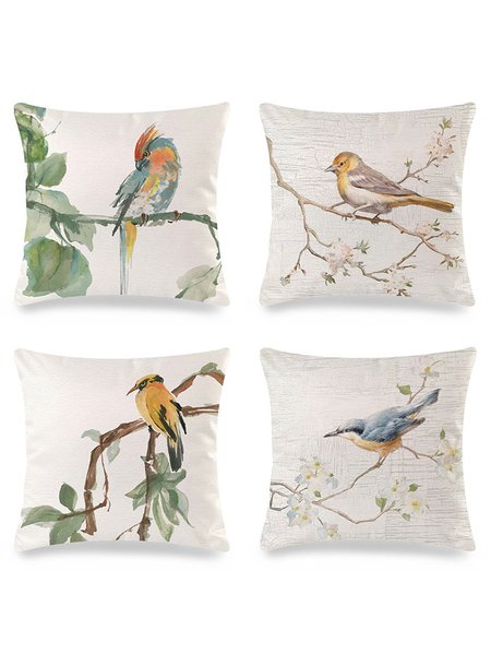 

18x18 Set of 4 Cushion Pillow Covers,Bird Gift Backrest Decorations For Home, As picture, Pillow Covers
