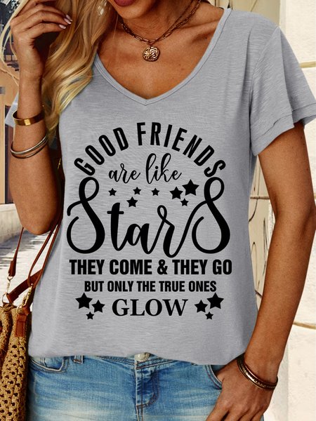 

Lilicloth X Y Good Friends Are Like Stars They Come And They Go But Only The True Ones Glow Women's V Neck Casual T-Shirt, Gray, T-shirts