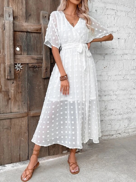 

Cross Neck Chiffon Loose Casual Summer Dress, White, Dresses
