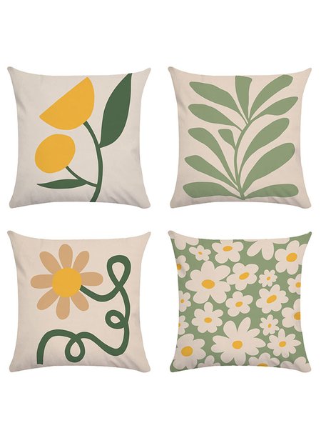 

18x18 Set of 4 Cushion Pillow Covers, Daisy Gift Backrest Decorations For Home, As picture, Pillow Covers