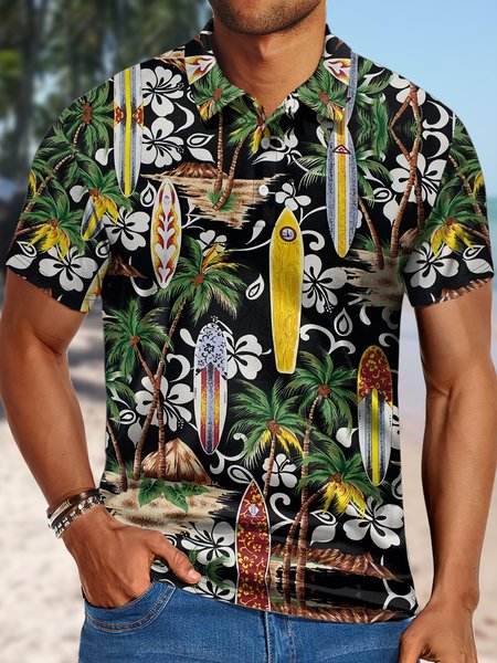 

Men's Hawaiian Resort Style Print Regular Fit Casual Polo Shirt, As picture, T-shirts