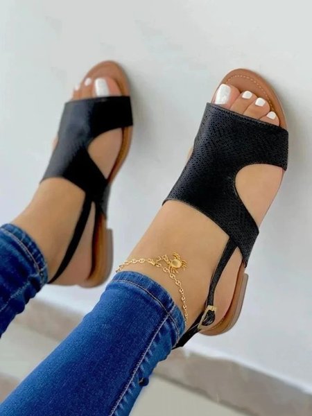 

Hollow out Vintage Flat Sandals, Black, Sandals