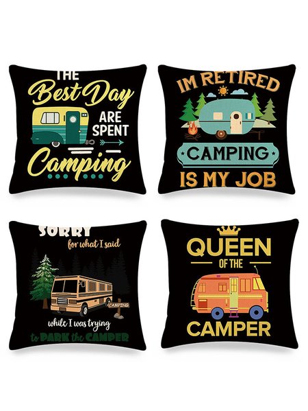

18x18 Set of 4 Cushion Pillow Covers, Camping Gift Backrest Decorations For Home, As picture, Pillow Covers