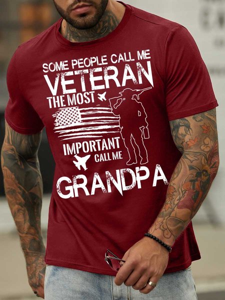 

Lilicloth X Y Some People Call Me Veteran The Most Important Call Me Grandpa Men's Crew Neck T-Shirt, Red, T-shirts
