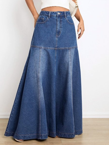 

Plain Daily Urban Denim Pockets Denim Skirt, Blue, Jeans
