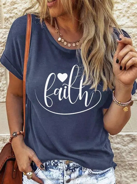 

Faith Loose Casual Crew Neck Summer T-Shirt, Blue, T-Shirts