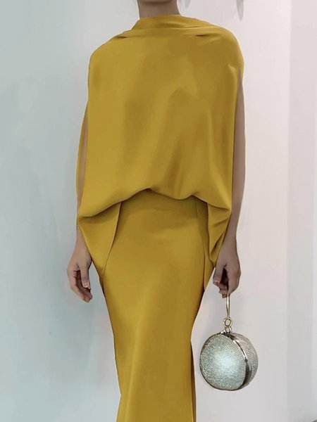 

Plain Regular Fit Elegant Half Turtleneck Shirt, Yellow, Blouses and Shirts