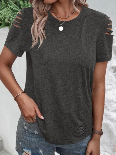 

Plain Regular Fit Crew Neck Casual T-Shirt, Gray, T-Shirts