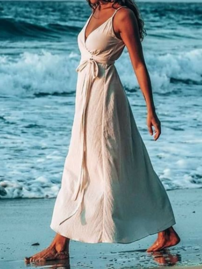 

Linen Cotton Loose Dress, White, Maxi Dresses