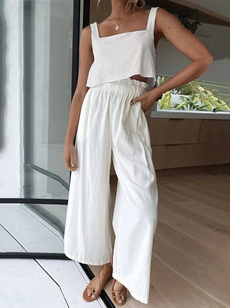 

Linen Cotton And Linen Two-Piece Set, White, Tops