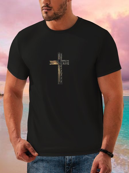 

Cotton Cross Casual Round Neck T-Shirt, Black, Men's t-shirts
