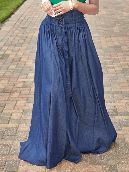 

Urban Loose Plain High Waist Denim Long Skirt, Denim blue, Jeans