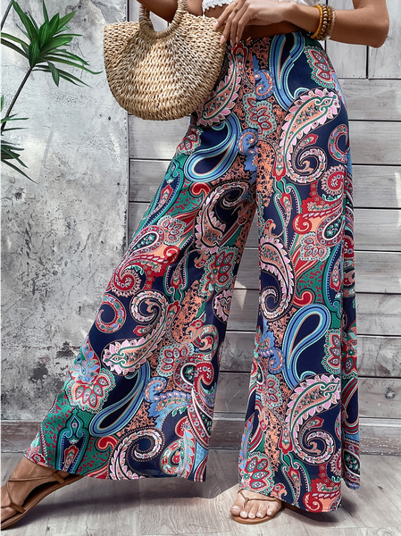

Elastic Band Ethnic Loose Pants, Multicolor, Pants