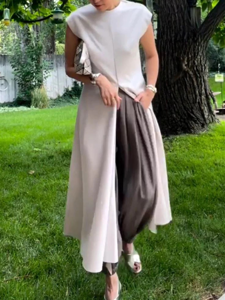 

Loose Crew Neck Short sleeve Urban Long Shirt, As picture, Blouses and Shirts