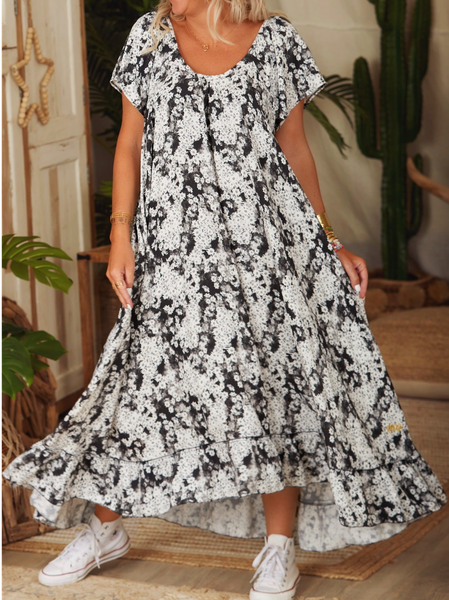 

Loose Casual Crew Neck Floral Dress, Black, Dresses